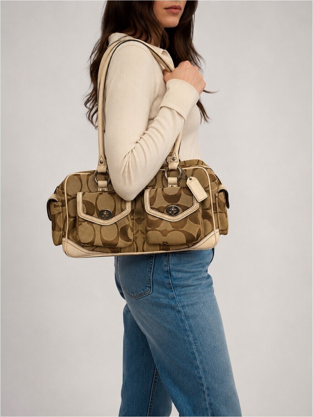 COACH Vintage Y2K Mini Boston Turnlock Satchel Shoulder Bag Canvas Leather 6232 - Picture 4 of 17